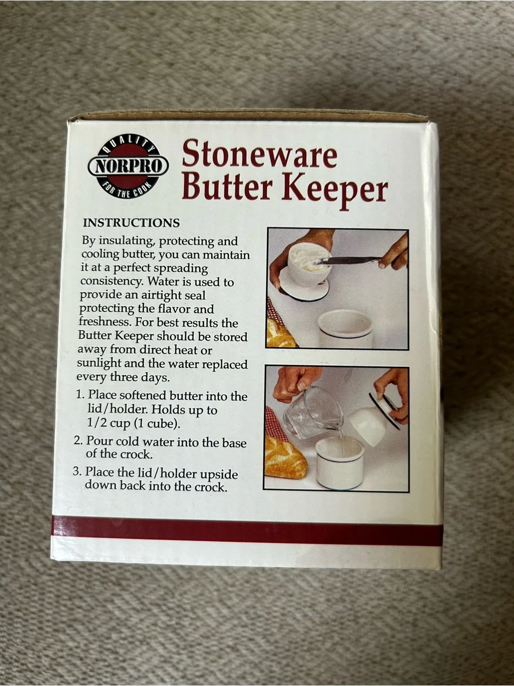 NEW Stoneware Butter Keeper - White with Blue Trim Lidded Crock